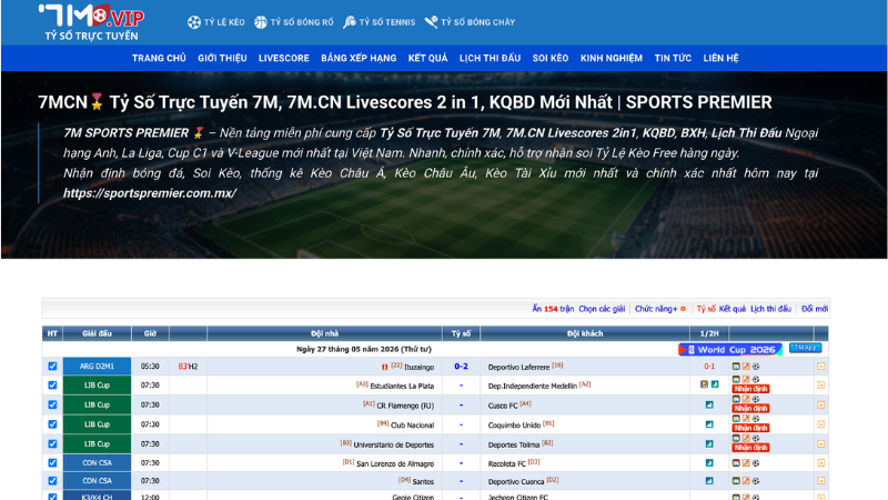 Giao diện livescore 7M cập nhật tỷ số trực tuyến siêu tốc